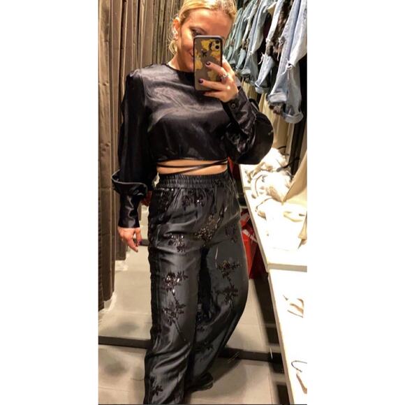 Zara Ballon Sleeve Satin Effect Top - Picture 3 of 7